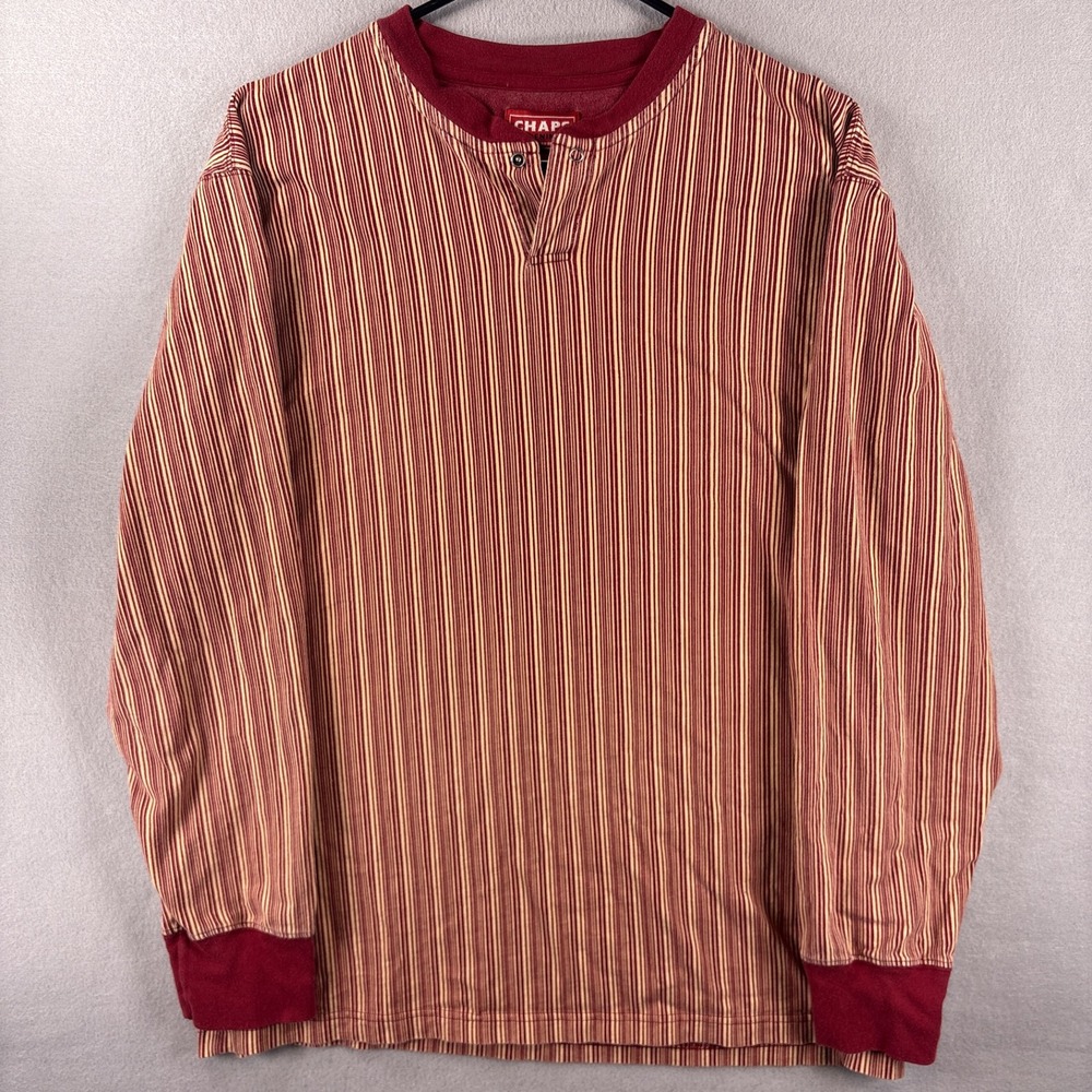 Vintage Chaps Cotton Henley Sleep Shirt Large Striped Red Tan